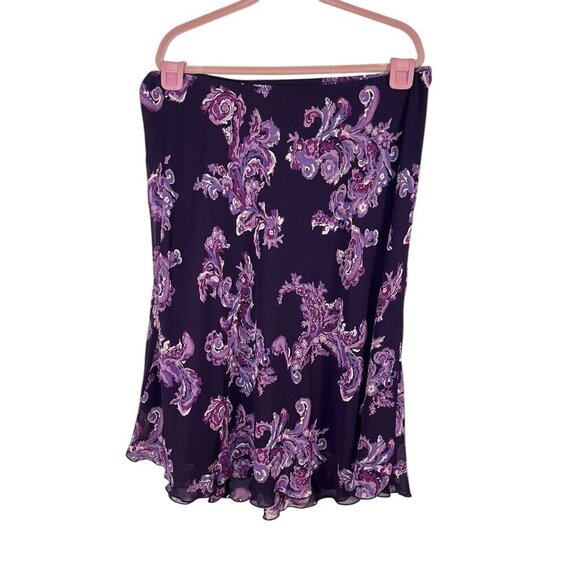 Worthington Dresses & Skirts - Worthington Floral Midi Skirt 16W Purple Ruffle Boho Western Resort Preppy 80s